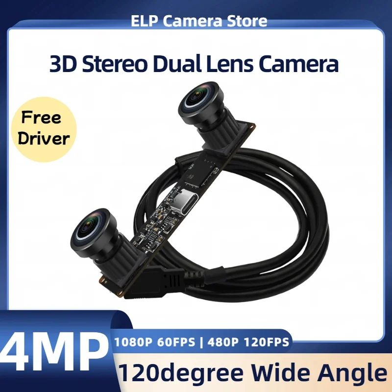 

Стереокамера ELP Global Shutter 3D USB 1200P 60FPS с синхронными двумя объективами, модуль камеры 112 ° Широкоугольная веб-камера для VR
