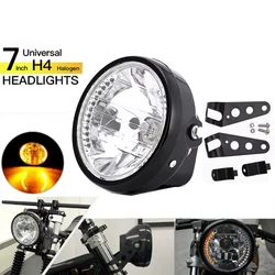 Universal 7 Inch 35W H4 Halogen Motorcycle Headlight round Bulb with 9Wire LED Turn Signal Black Bracket For Motorcycles HeadLam