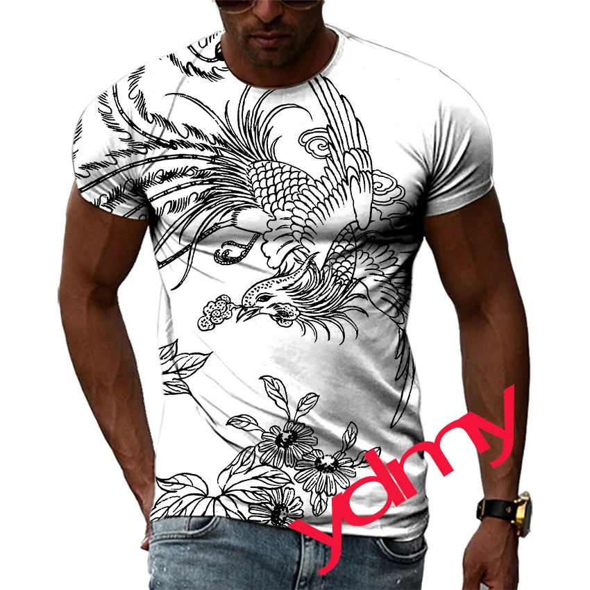 

Футболка мужская с 3D-принтом Феникса, повседневная тенниска с круглым вырезом и коротким рукавом, подчеркивающая индивидуальность, в стиле хип-хоп, лето