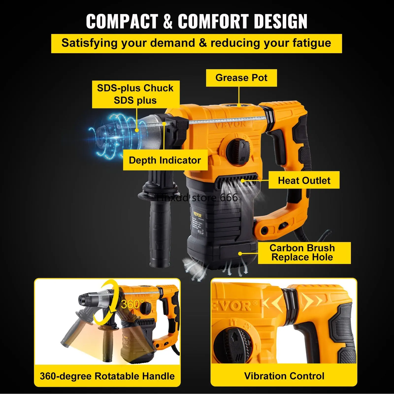 Rotary Hammer 9.5A 1050W Variable Speed 0-850RPM Corded Hammering Machine 1\