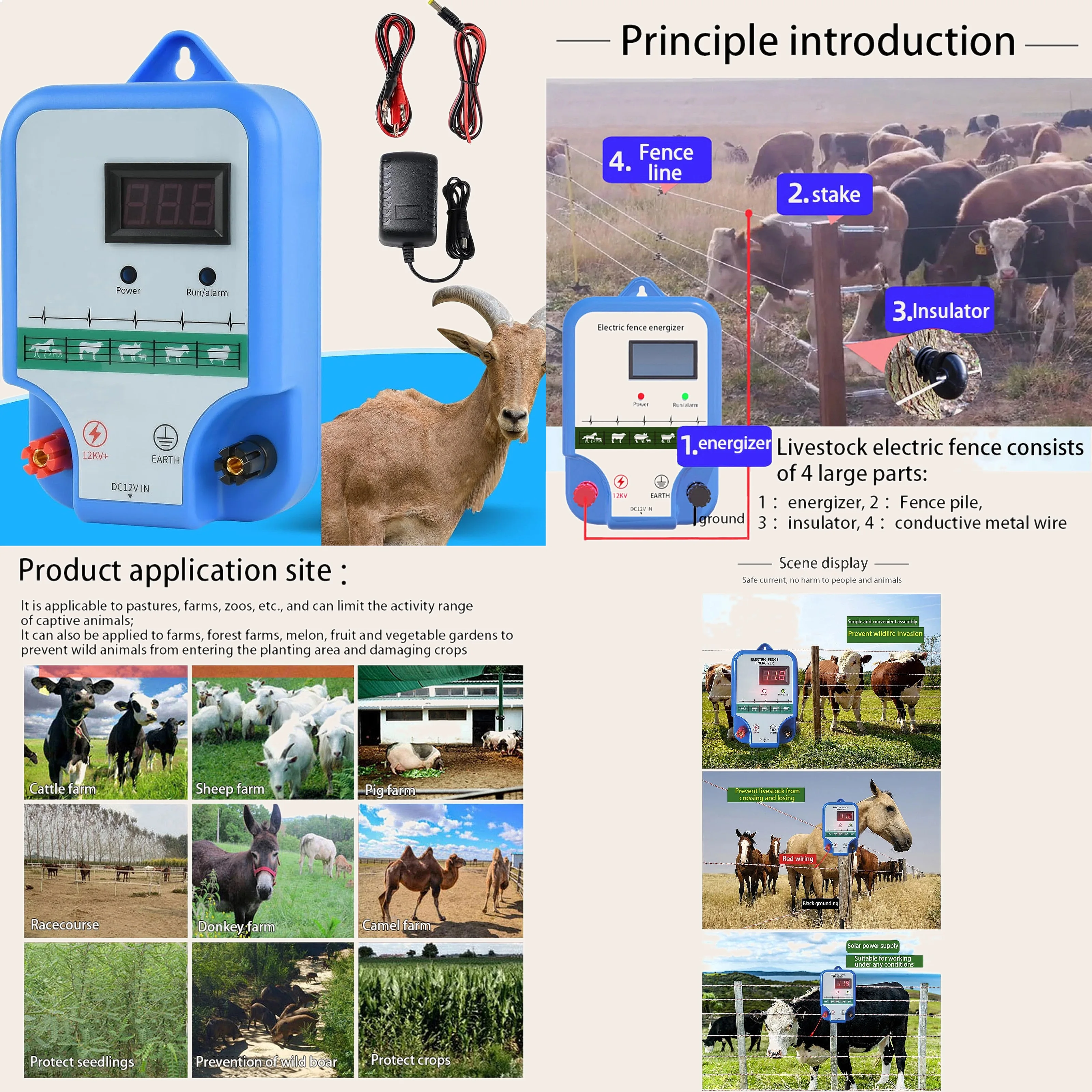 8KM 110V/220V Electric Fence Energizer for Livestock Containment & Animal Deterrent