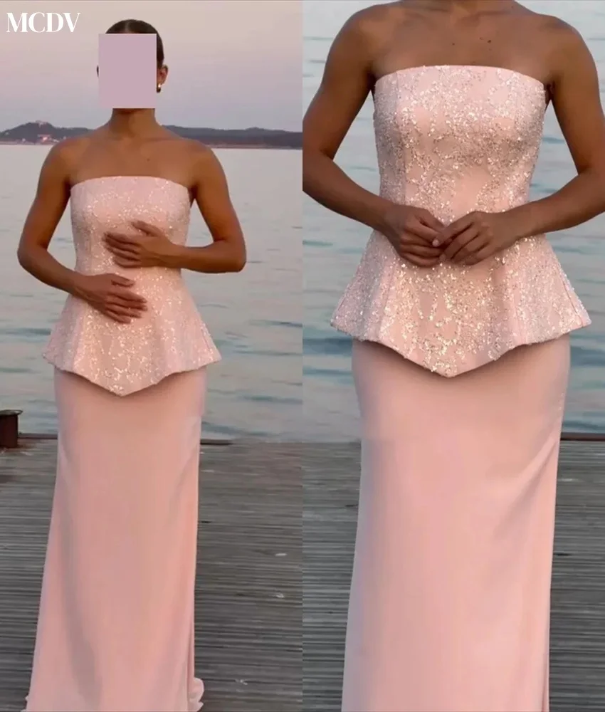 Abito da sera con paillettes a sirena in jersey sexy personalizzato Abito da sera con paillettes senza spalline di alta qualità senza maniche lungo fino al pavimento