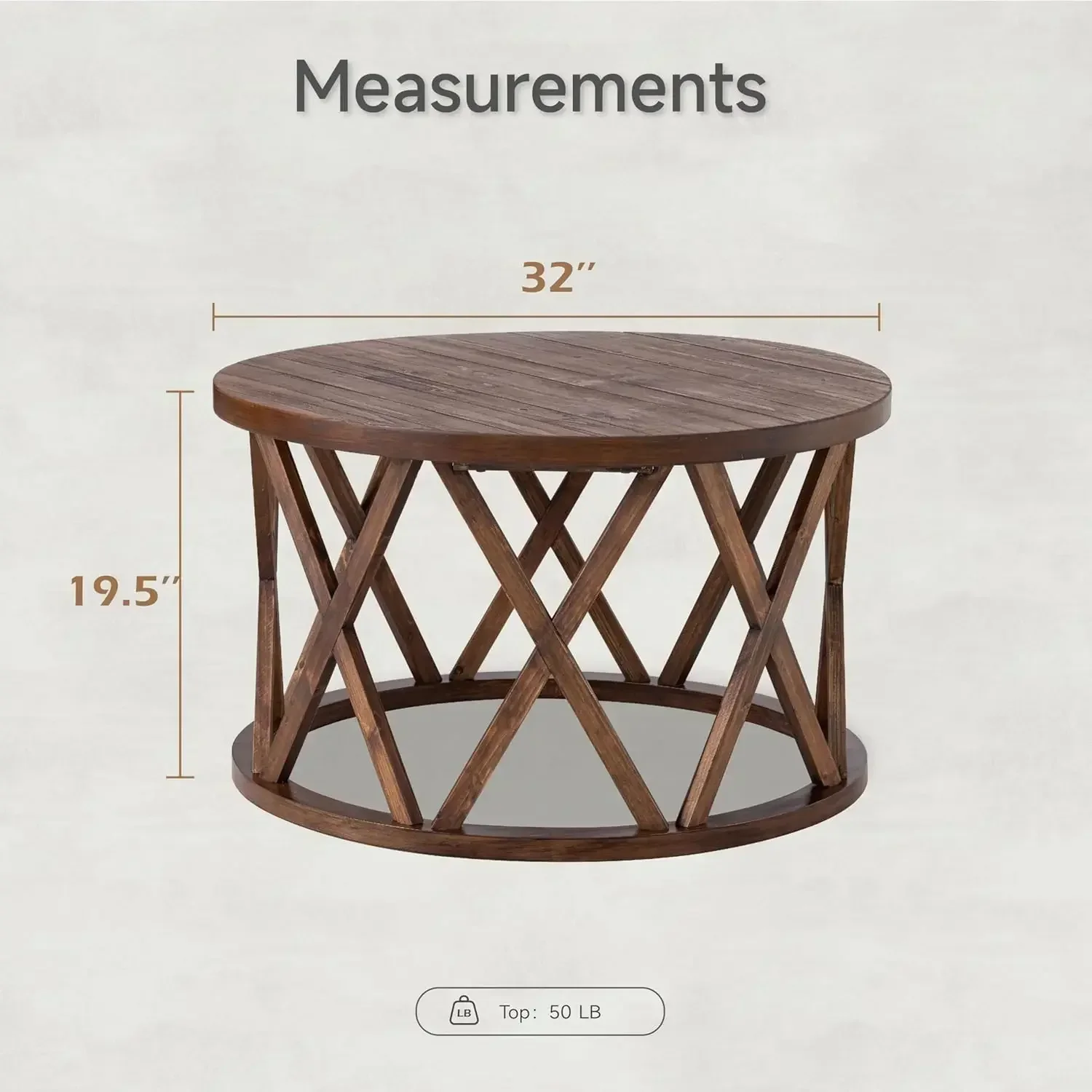 

[New Arrival, Limited Stock!]Wood Textured Top, for Boho, French Country Decor, Brown Rustic Farmhouse Coffee Table, Round Coffe