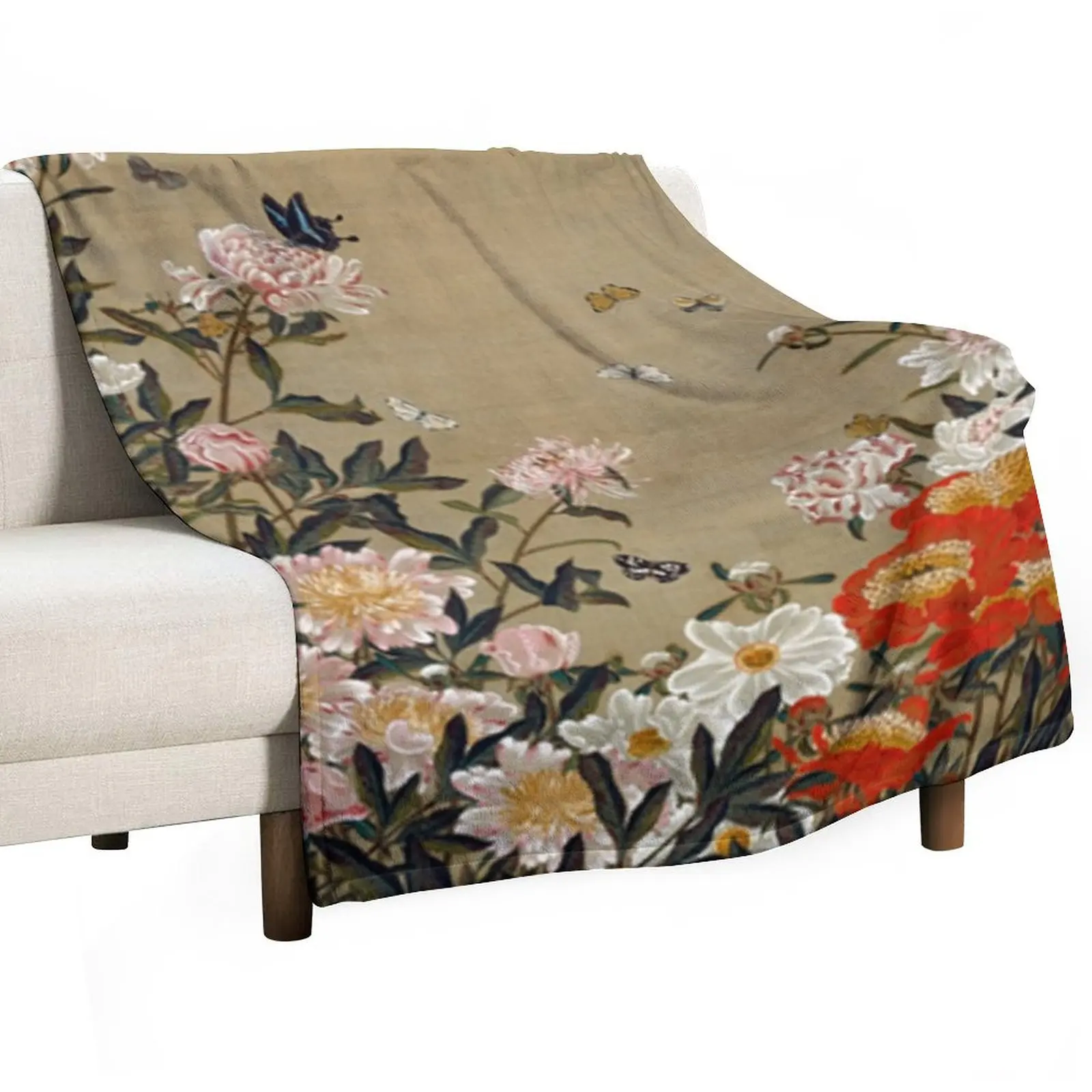 Favourite Artist - Peonies and Butterflies - Jakuchu Ito Throw Blanket Decoratives for sofa Giant Sofa Luxury Designer Blankets