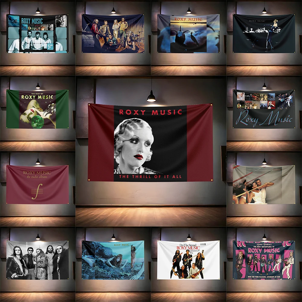 Drapeau de musique rock 3x5 pieds pour les fans de Roxy Music, bannière imprimée HD avec œillets en laiton, décoration murale pour garage, chambre, salon, dortoir, tapisserie