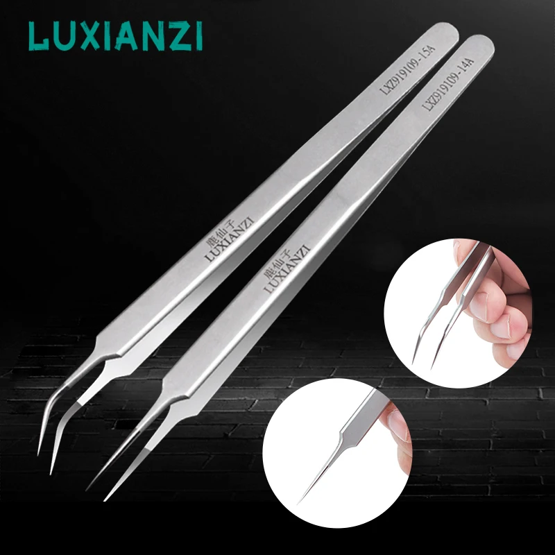 Luxianzi 1Pc Industriële Precisie Pincet Esd Roestvrij Gebogen Rechte Tip Tang Voor Telefoon Printplaten Repair Hand Tool