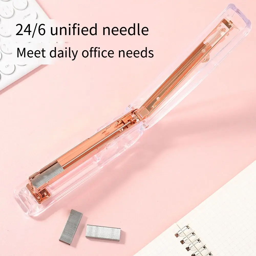 

Durable Manual Transparent Stapler Transparent Rose Gold Paper Stapler Simple Portable Book Binding Machines Student