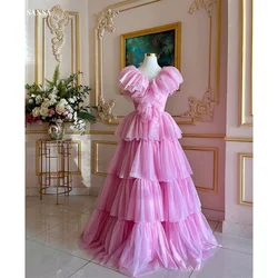 Sansa Pink A-line Prom Dresses Sweetheart Sleeveless Tiered Ruffle Evening Dress Elegant Tulle Sweep Train Formal Evening 2024