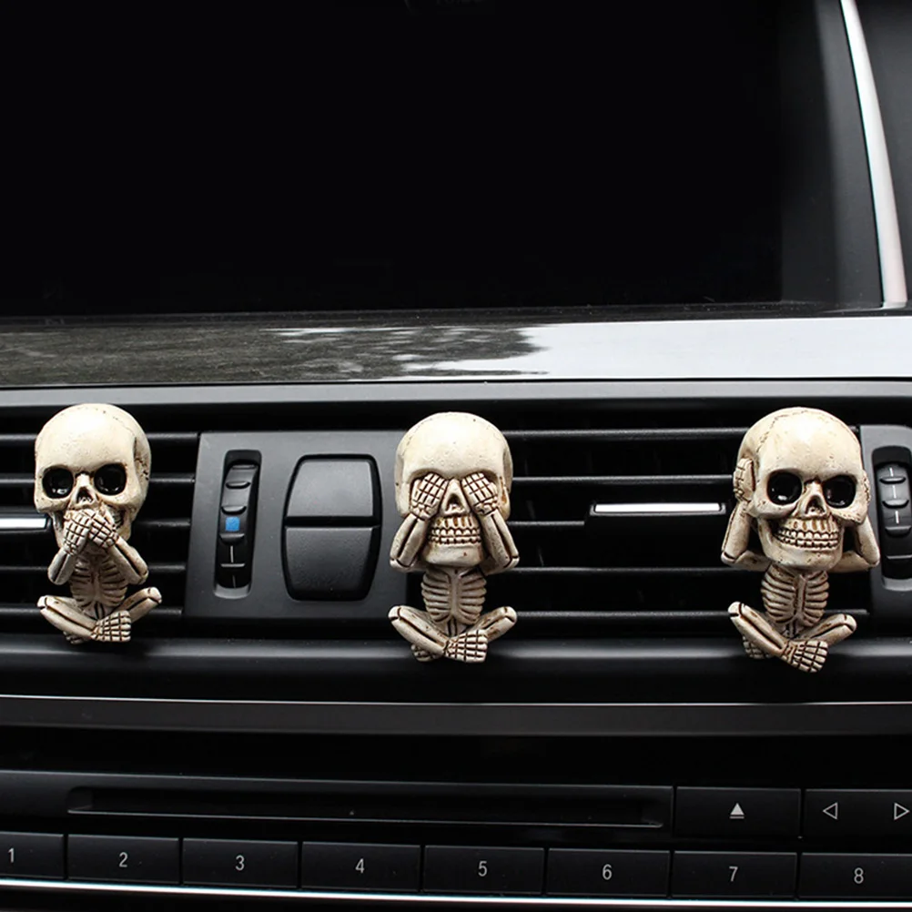 

3Pcs Car Air Vent Clips Skull Air Freshener Resin Diffuser Car Essential Oil Clip Halloween Decor Skull-Shaped Perfume Clip