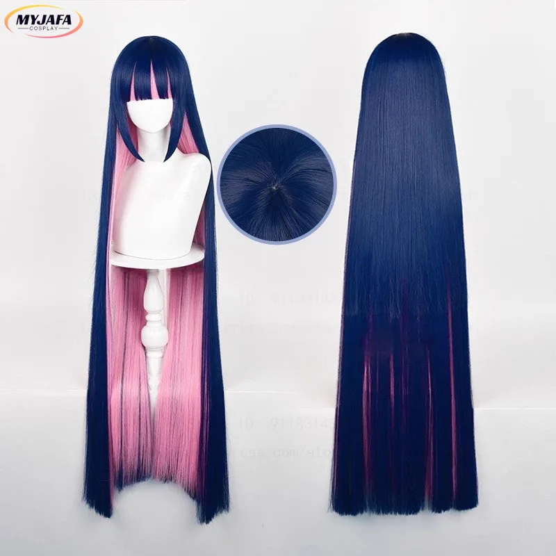 High Quality Anime Stocking Anarchy Cosplay Wig 100cm 120cm Long Blue Pink Heat Resistant Synthetic Hair Stocking Wigs +Wig Cap