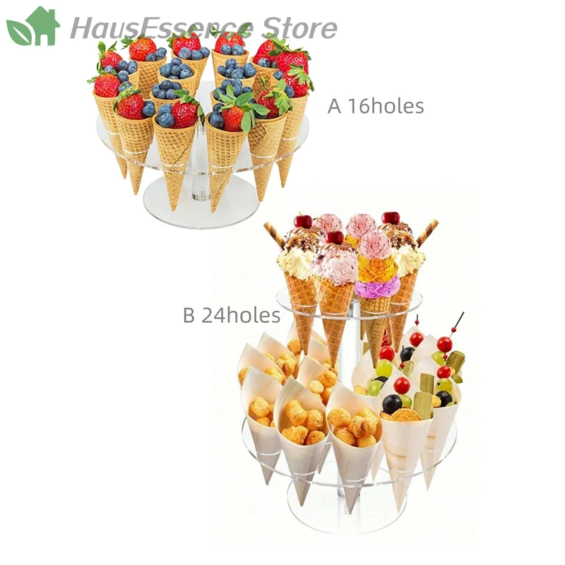 ※Premium 16/24 Holes Acrylic Ice Cream Cone Holder Cupcake Popcorn Rack Party Wedding Buffet Display Stand Transparent Ic