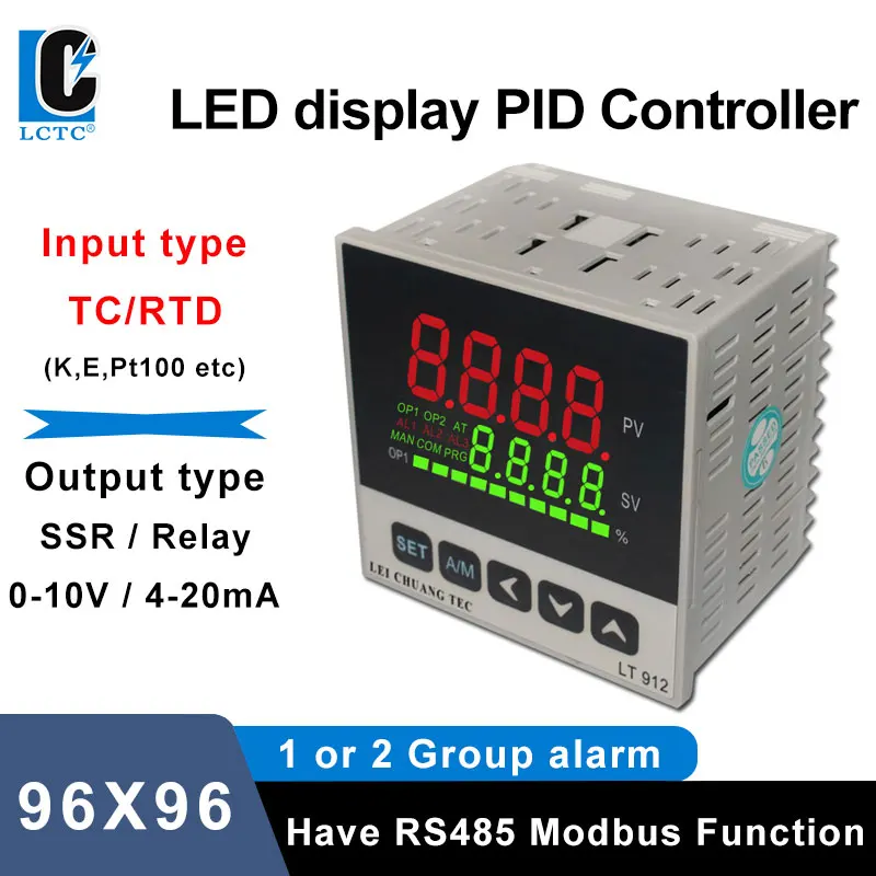 

LCTC PID Temperature Controller TC/RTD Input 4-20MA 0-10V SSR Relay Output PID Regulator LED Digital Thermometer 96*96 LT912