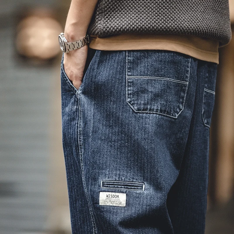

Maden Japanese Retro Waed Denim Loose Cuffed Long Pants Men's Trendy Straight Leg Jeans Youth ular Autumn Spring Casual