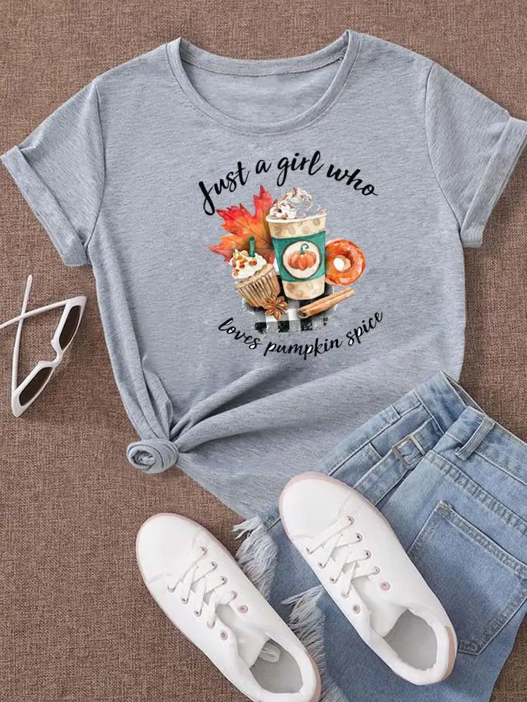 T-shirt imprimé graphique des années 90 pour femmes, vêtements à col rond, style haut, tendance Aliments, automne, Halloween, Thanksgiving, mignon