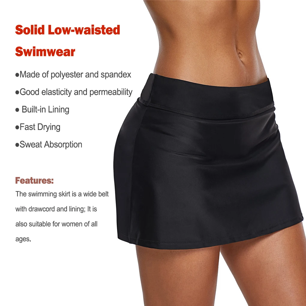 

Swimming Skirt Low-waisted Built-in Lining Drawcord Swimwear Black L