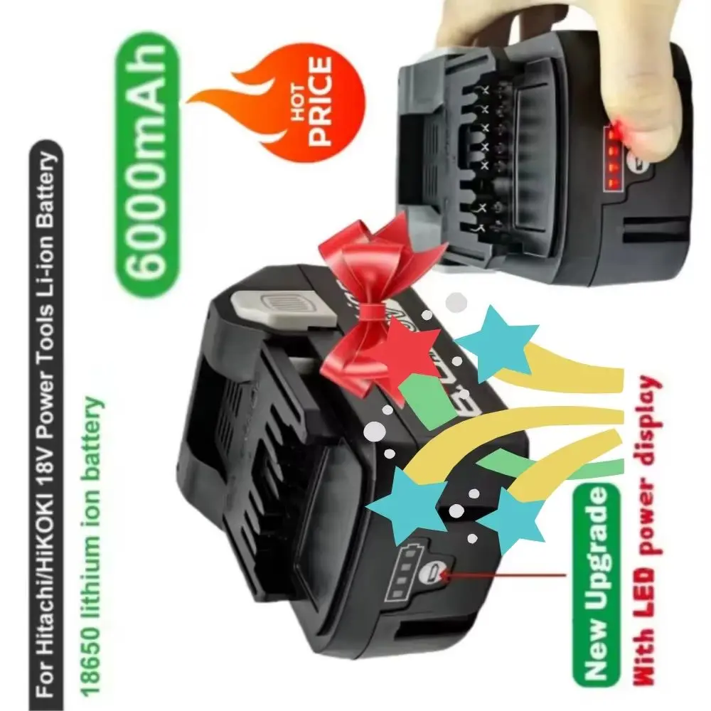 

Высокоёмкий литий-ионный аккумулятор 18В 6000мАч для электроинструментов Hitachi/HiKOKI, совместимый с BSL1830, BSL1850, BSL1860, BCL1