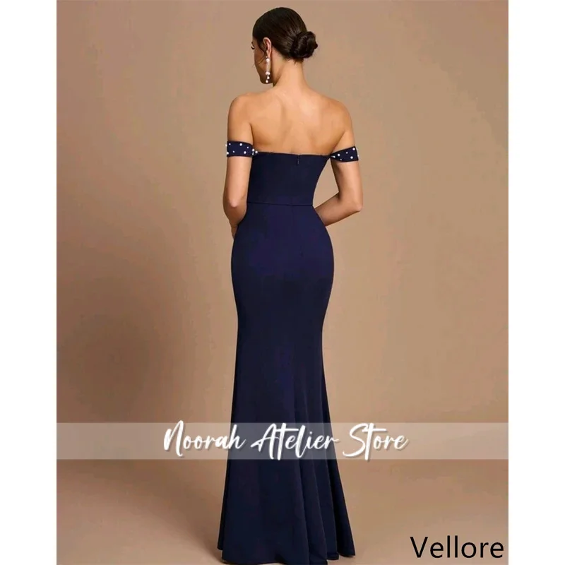 Customized navy blue Jersey Evening Dress Exquisite Strapless Sleeveless Homecoming Dress Classic Zipper Back Party Dress