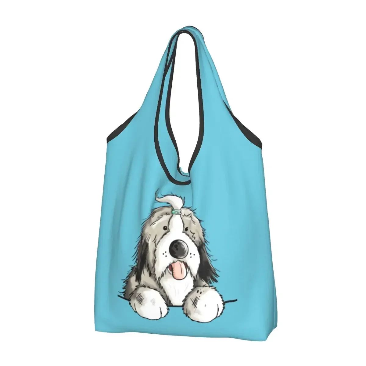 Happy Bearded Collie Dog Grocery Tote Shopping Bags Women Custom Pet Animal Shoulder Shopper Bags Large Capacity Handbag