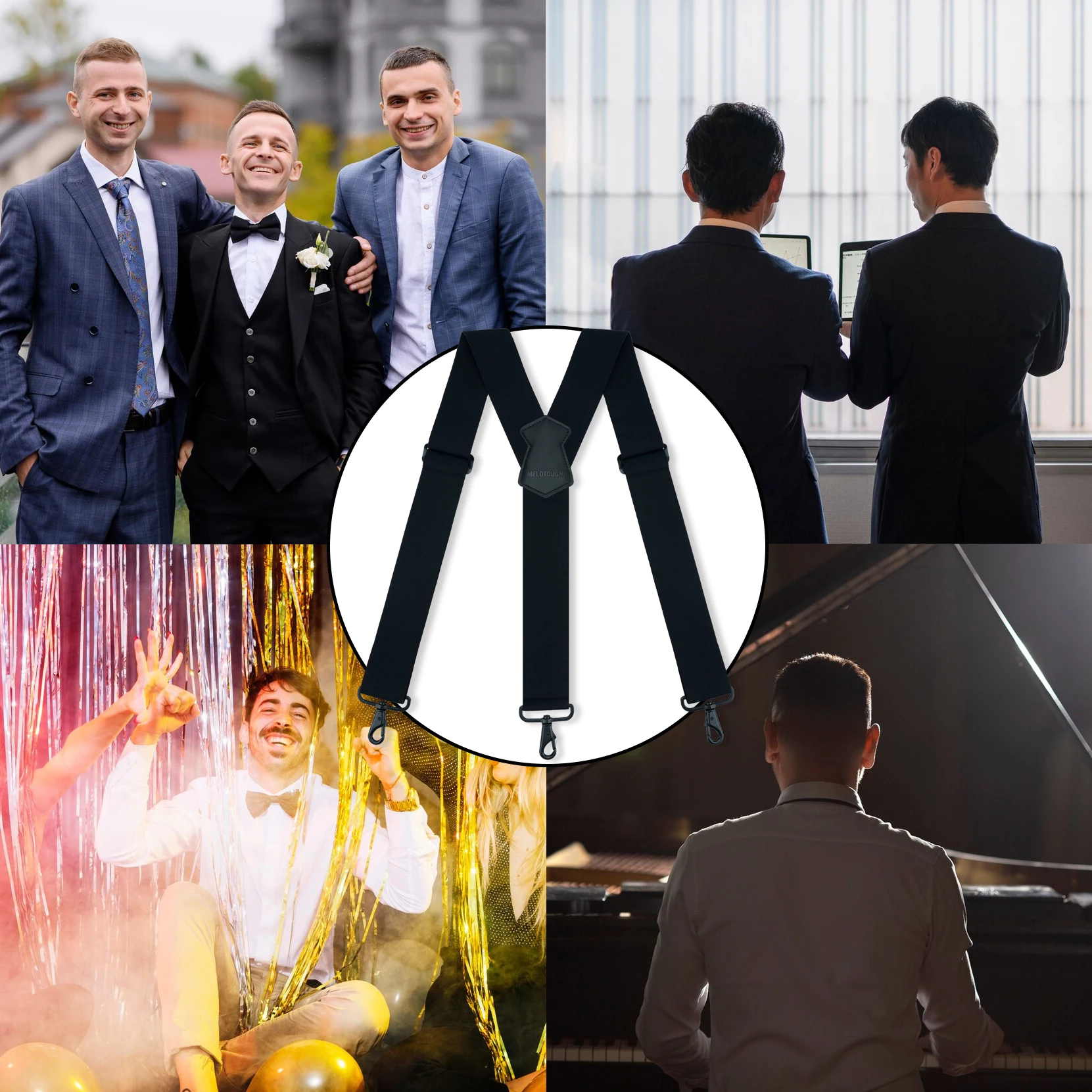 حمالات MELOTOUGH للرجال بعرض 2 بوصة على شكل حرف Y من الخلف قابلة للتعديل بحمالات مرنة كبيرة وطويلة مع خطافات دوارة للجينز #6