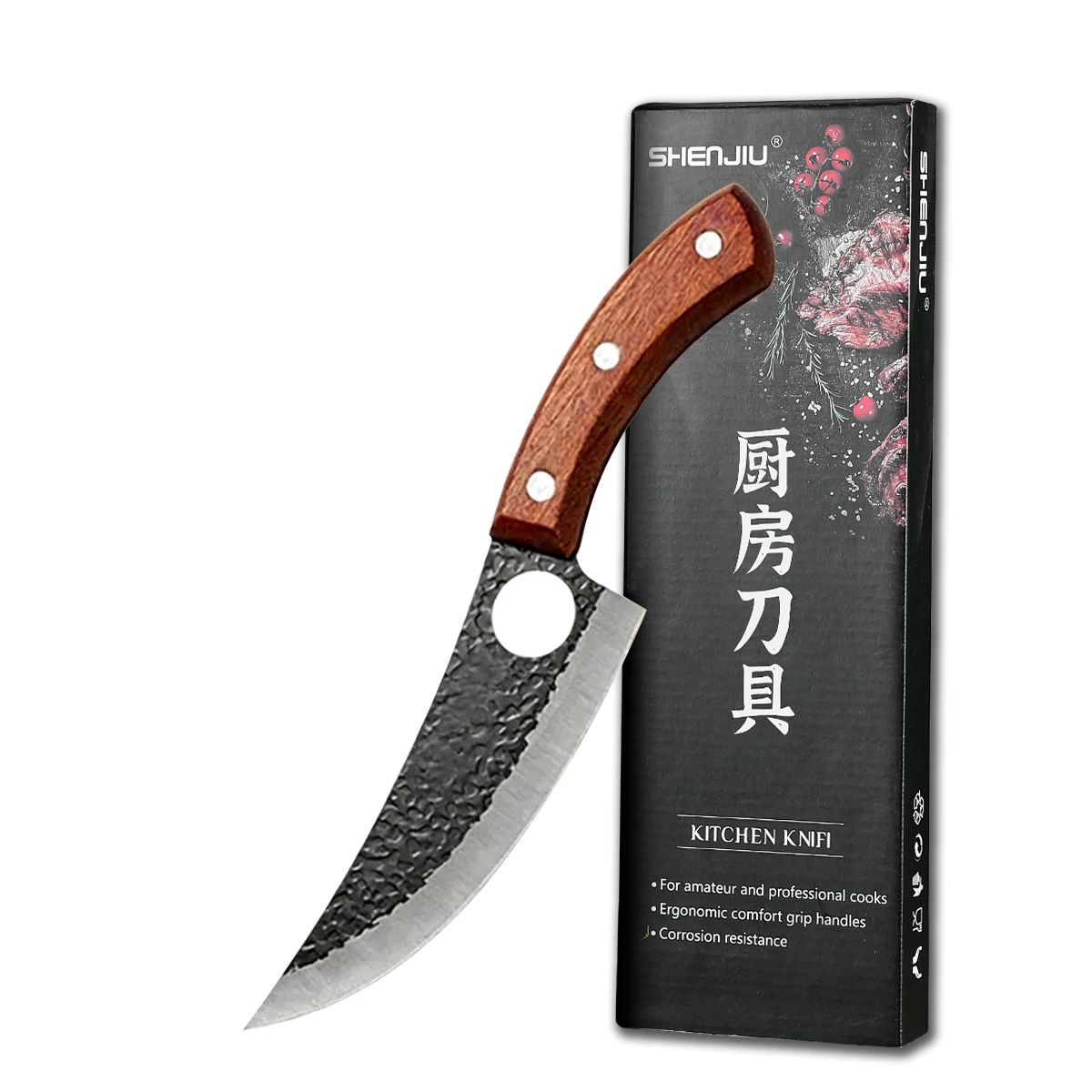 Professional Hand Forged Butcher Knife with Wooden Handle Stainless Steel Boning Knife Cutter Full Tang Kitchen Knife