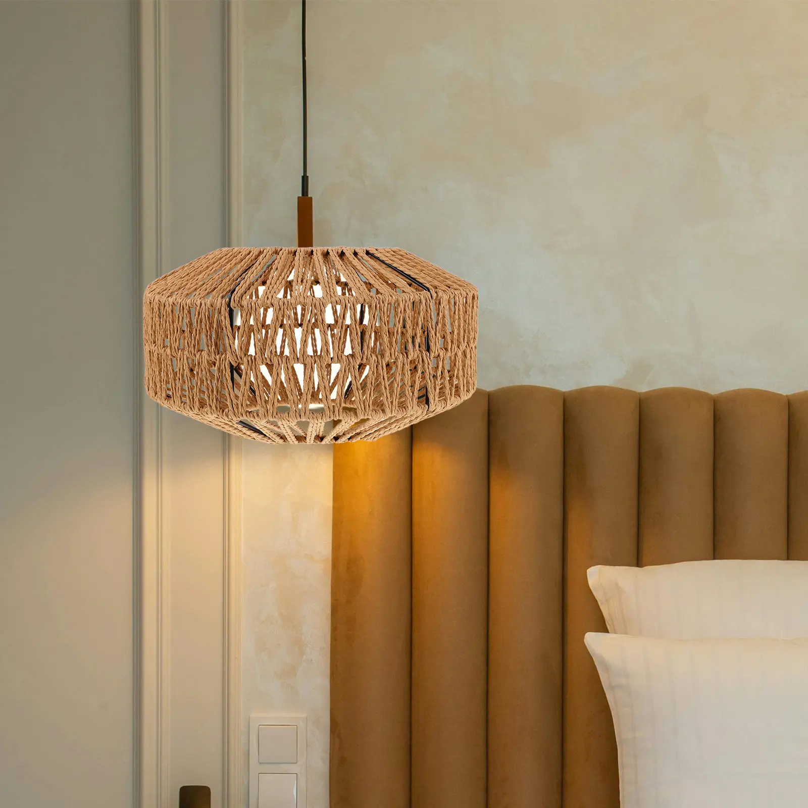 abat-jour-en-corde-de-papier-vintage-cadre-en-fer-noir-pour-lampes-suspendues-plafonniers-et-lampes-de-table
