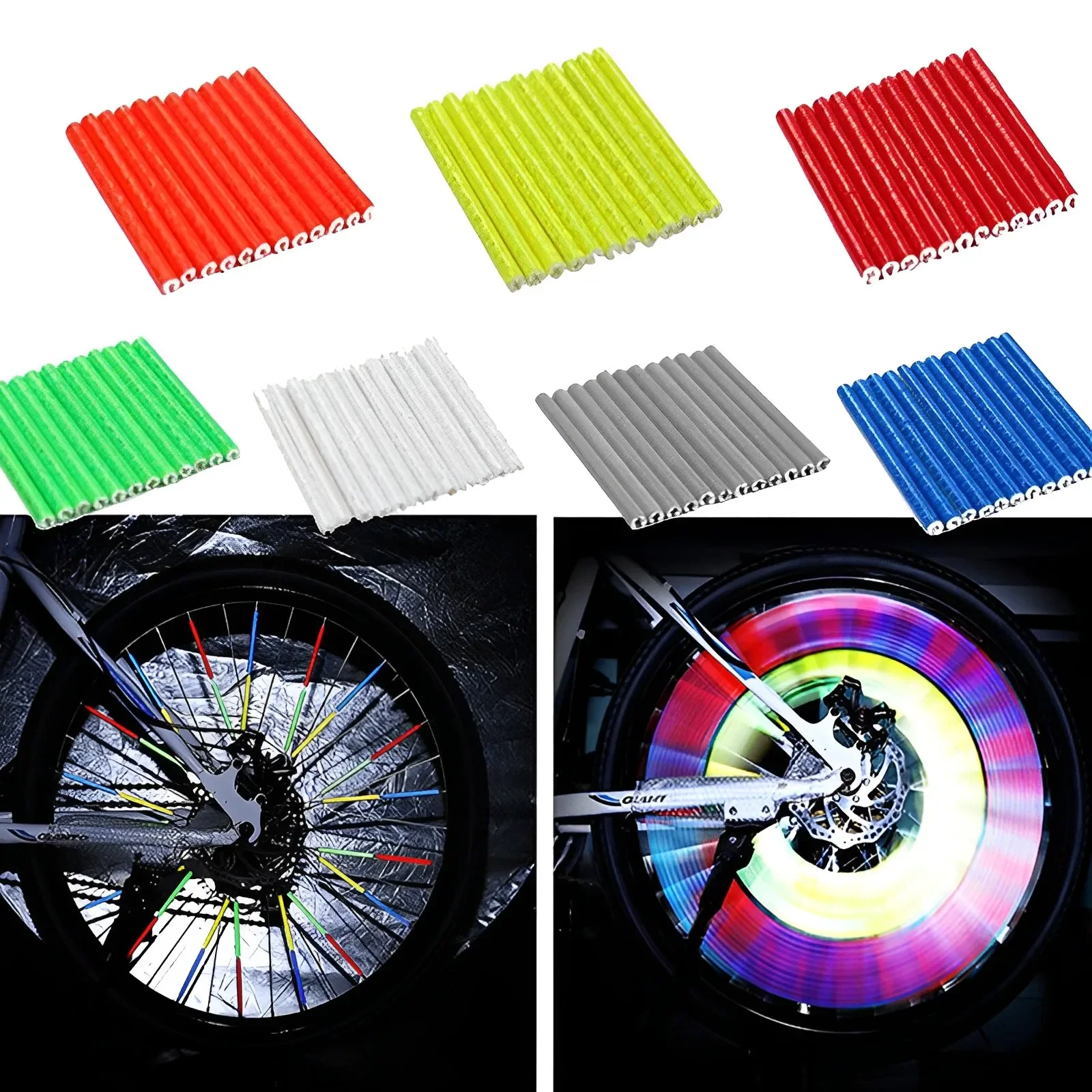 1Set Bicycle Reflective Lights Stripe Popular Cycling Wheel Rim Spoke Clip Tube Safety Warning Light Reflector Tape Accessories