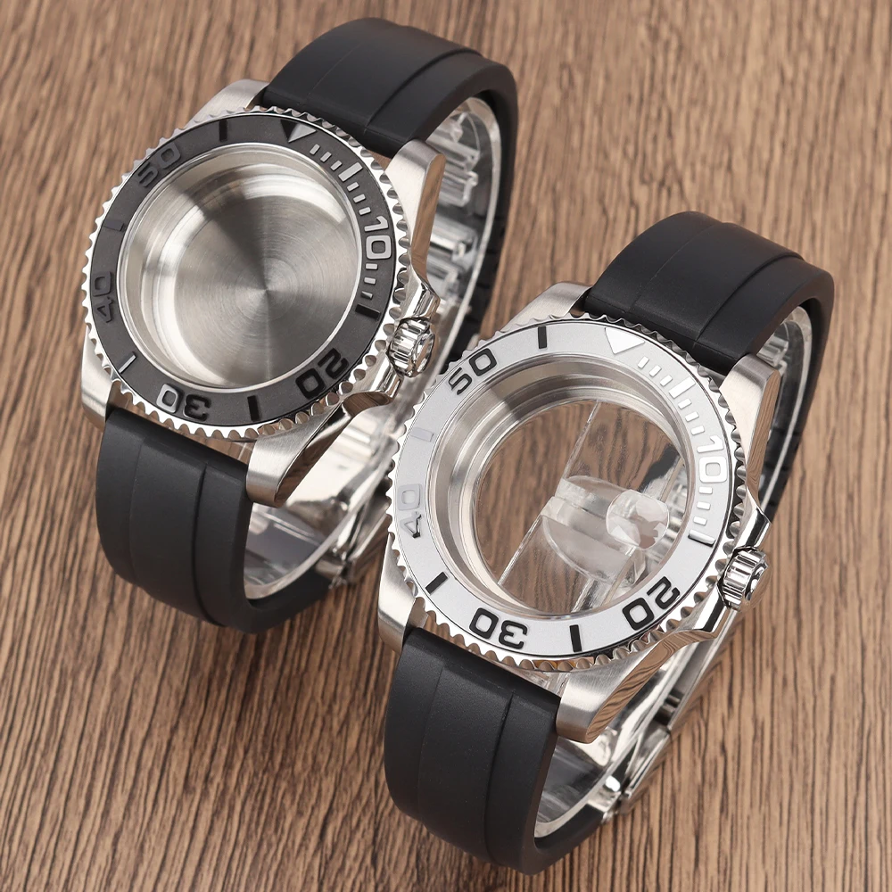 40mm Silver/Black/Gold Watch Case Strap Sloping Bezel Sapphire For NH35 NH36 Miyota 8215 ETA2824 Yacht Master Case Repair Parts