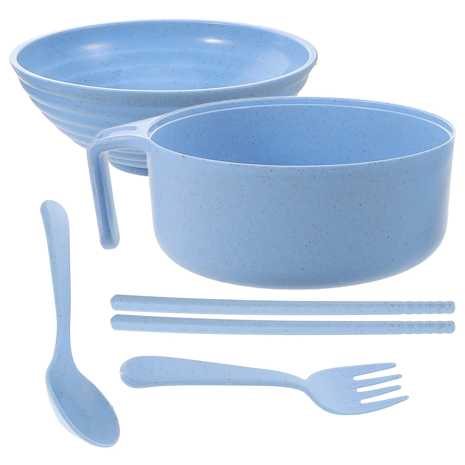 

Sky-Blue Ramen Noodle Bowl Set with Utensils Big Capacity Microwave Safe Soup Rice Bowl with Lid for Office Dorm Travel Daily