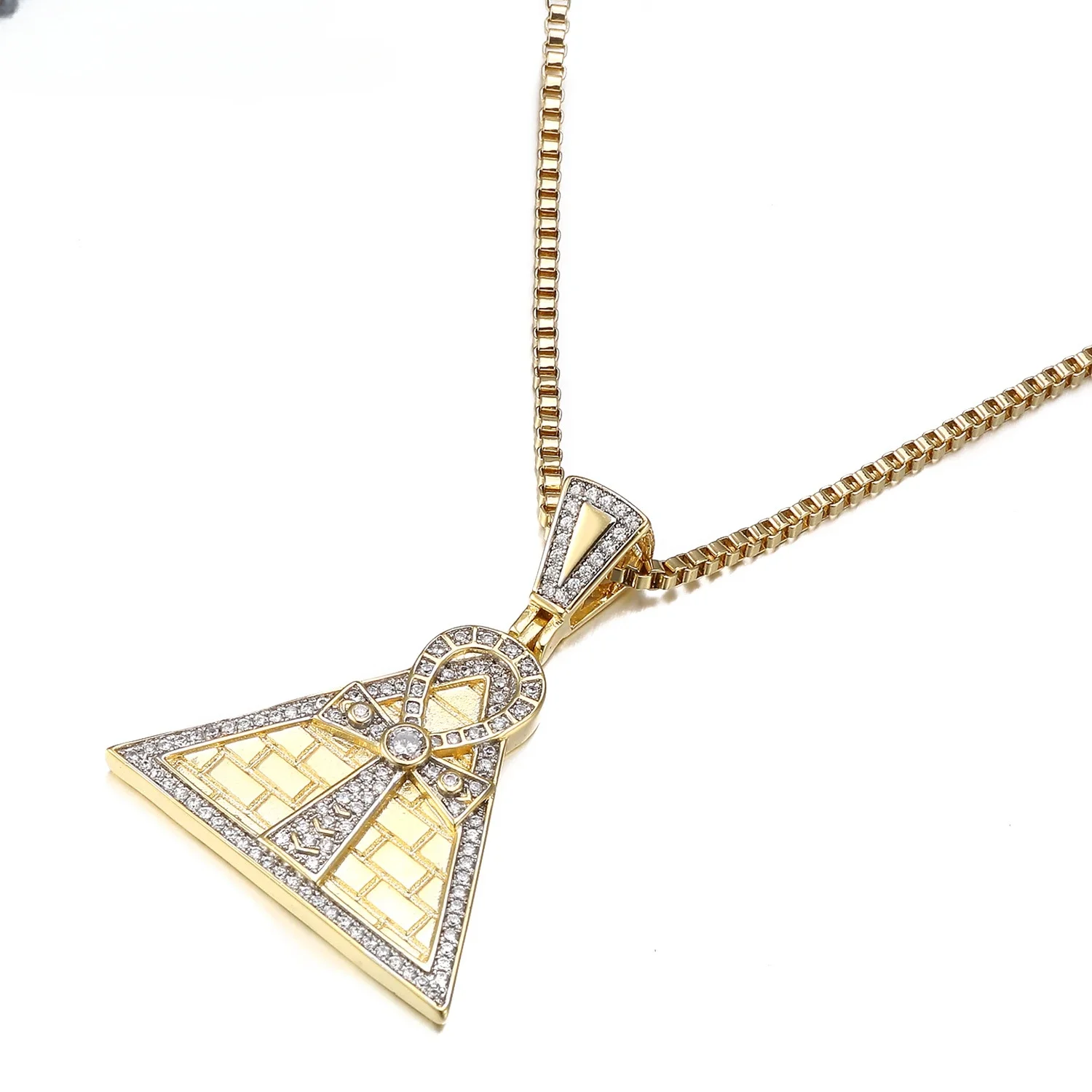 

Cubic Zirconia Gold Cross Necklace Pyramid Cross Pendant Hip Hop Men's and Women's Necklace Gold Plated Pendant