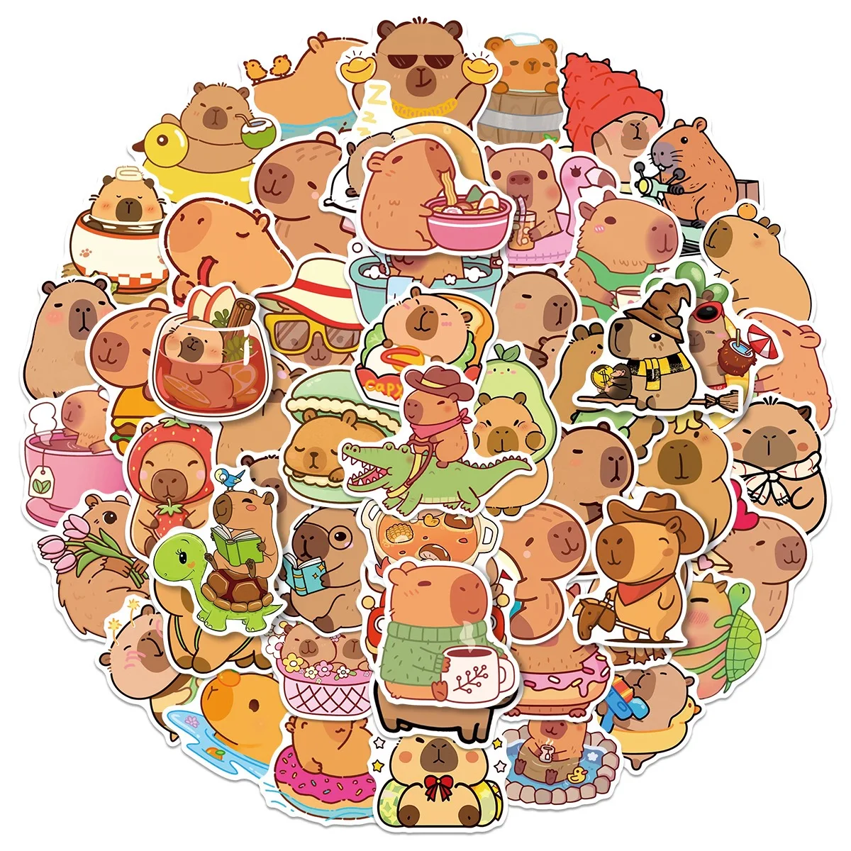 50PCS Plump Capybara Sticker Cartoon Cute Brown Animals Stickers Scrapbook Laptop Phone Luggage Diary Car Motorcycle Sticker Toy