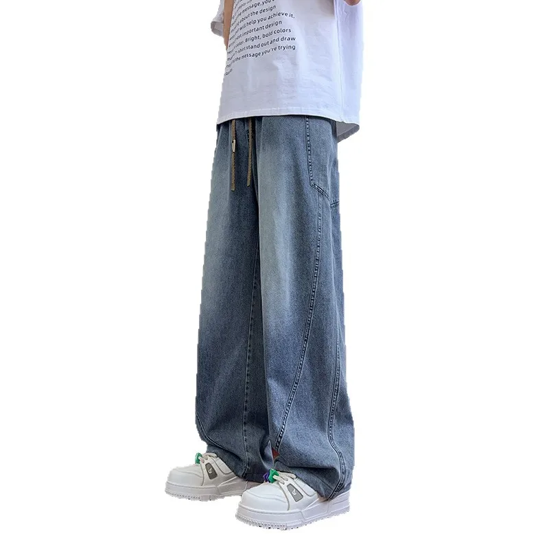 Spring and Autumn Jeans Men's High Street Casual Loose Straight Wide Leg Pants