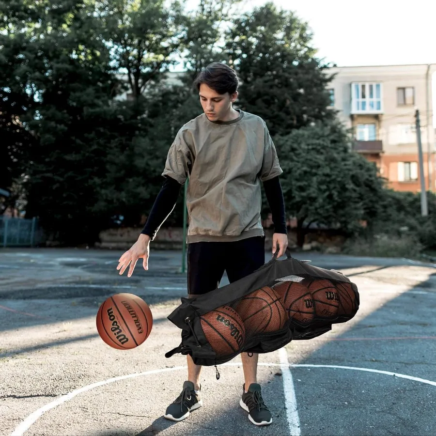 Bolsa de pelota para equipo de baloncesto XL de alta resistencia con diseño de correa para el hombro para entrenadores con 2 bolsillos delanteros para almacenar Co