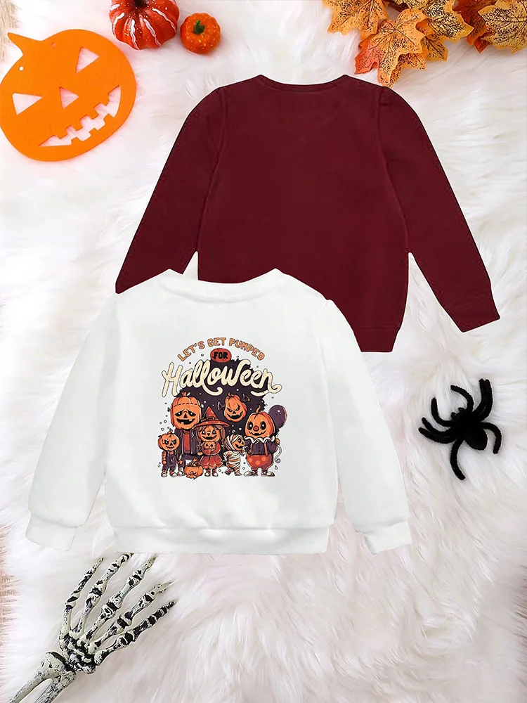 2Pcs Kids Crew Neck T-shirt Long Sleeve Tops Children's Clothes Blouse Casual Fashion Halloween Style Pullover For Spring Autumn