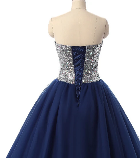 Navy Blau Quinceanera Kleider Ballkleid Schatz Tüll Pailletten Kristalle Mexikanischen Süße 16 Kleider 15 Anos