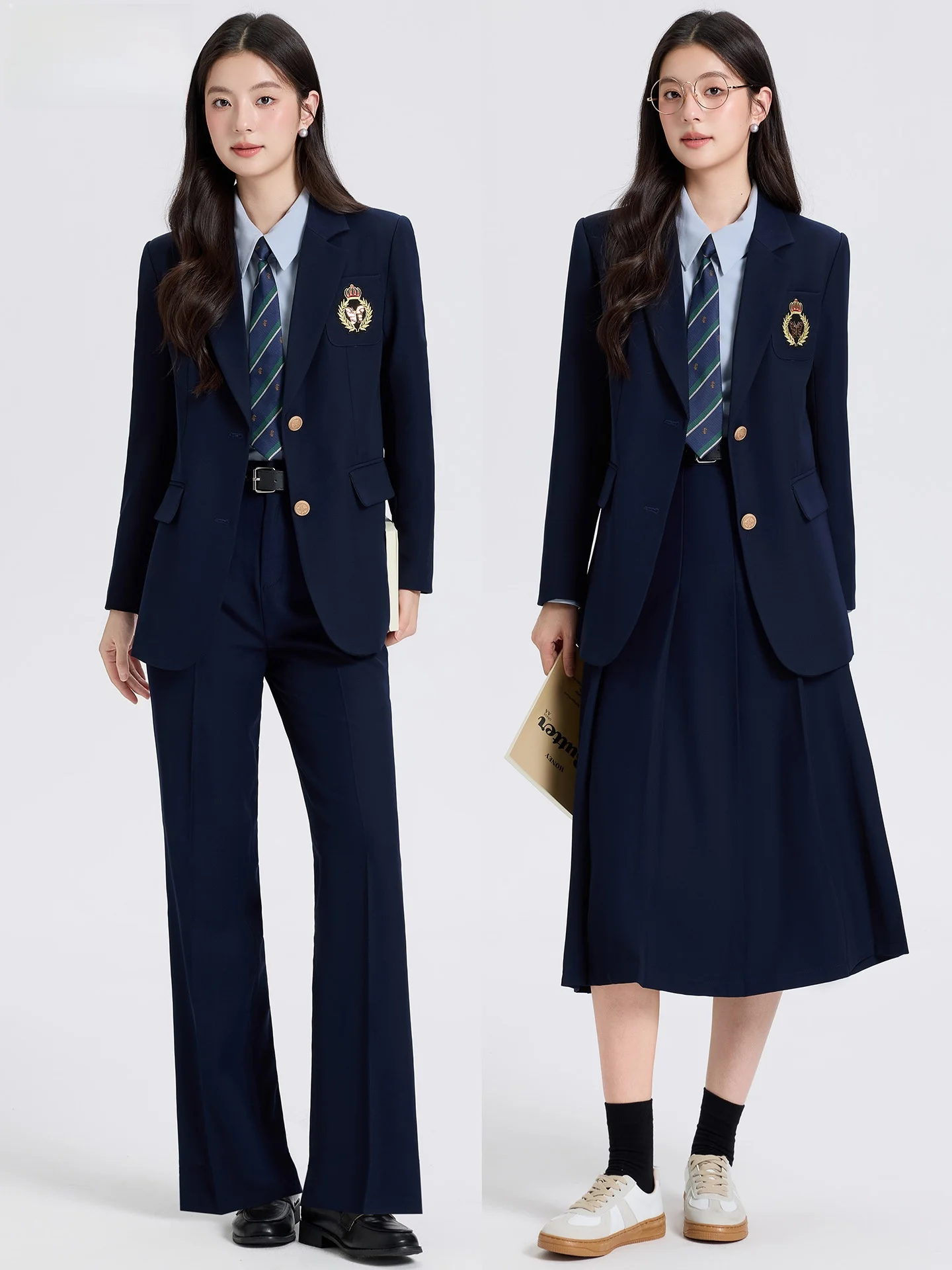 

Женский костюм Deep Blue в университетском стиле: пиджак и брюки для работы, профессионального образа и собеседований. Новинка осенней коллекции.