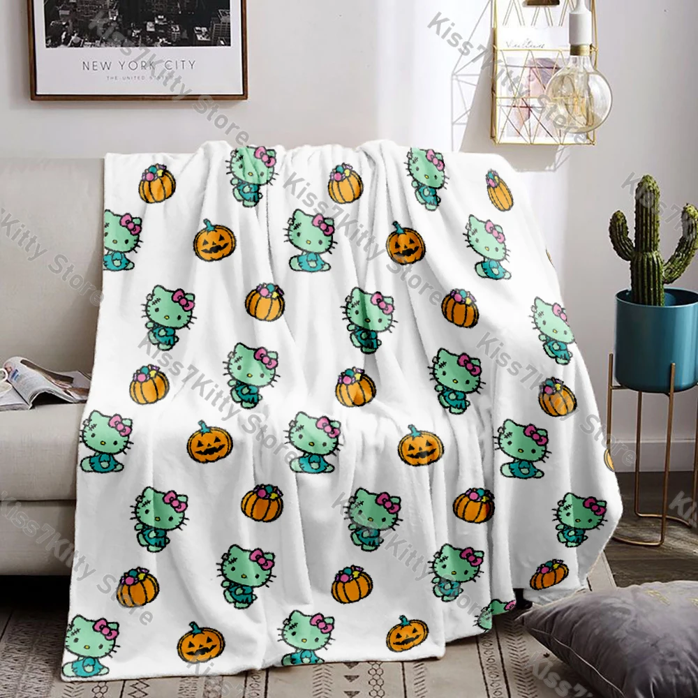 Nieuwe Hello Kittys Halloween Deken Flanel Winter Warm Sjaal Anime Pompoen Bedrukt Gooien Quilt Voor Slaapkamer Decor Home Bedsqread