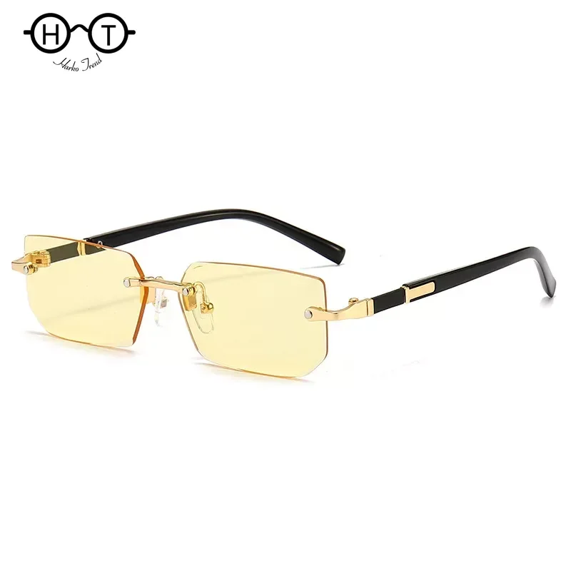 Rimless Sunglasses Rectangle Fashion Popular Women Men Shades Small Square Sun Glasses for Female Male Summer Traveling Oculos