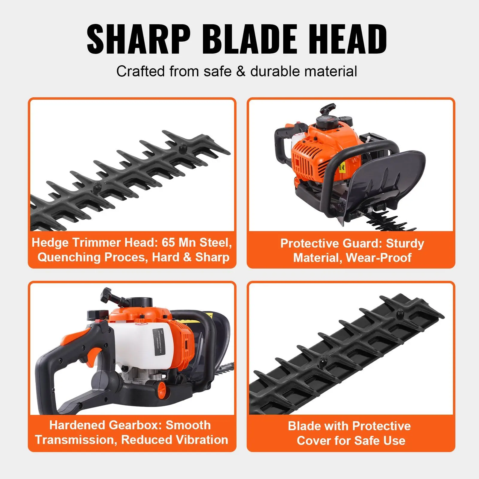 Professional Gas Hedge Trimmer 26CC 23.2 Inch Dual Sided Blade with 180° Adjustable Head for Garden Shrub and Bush Trimming