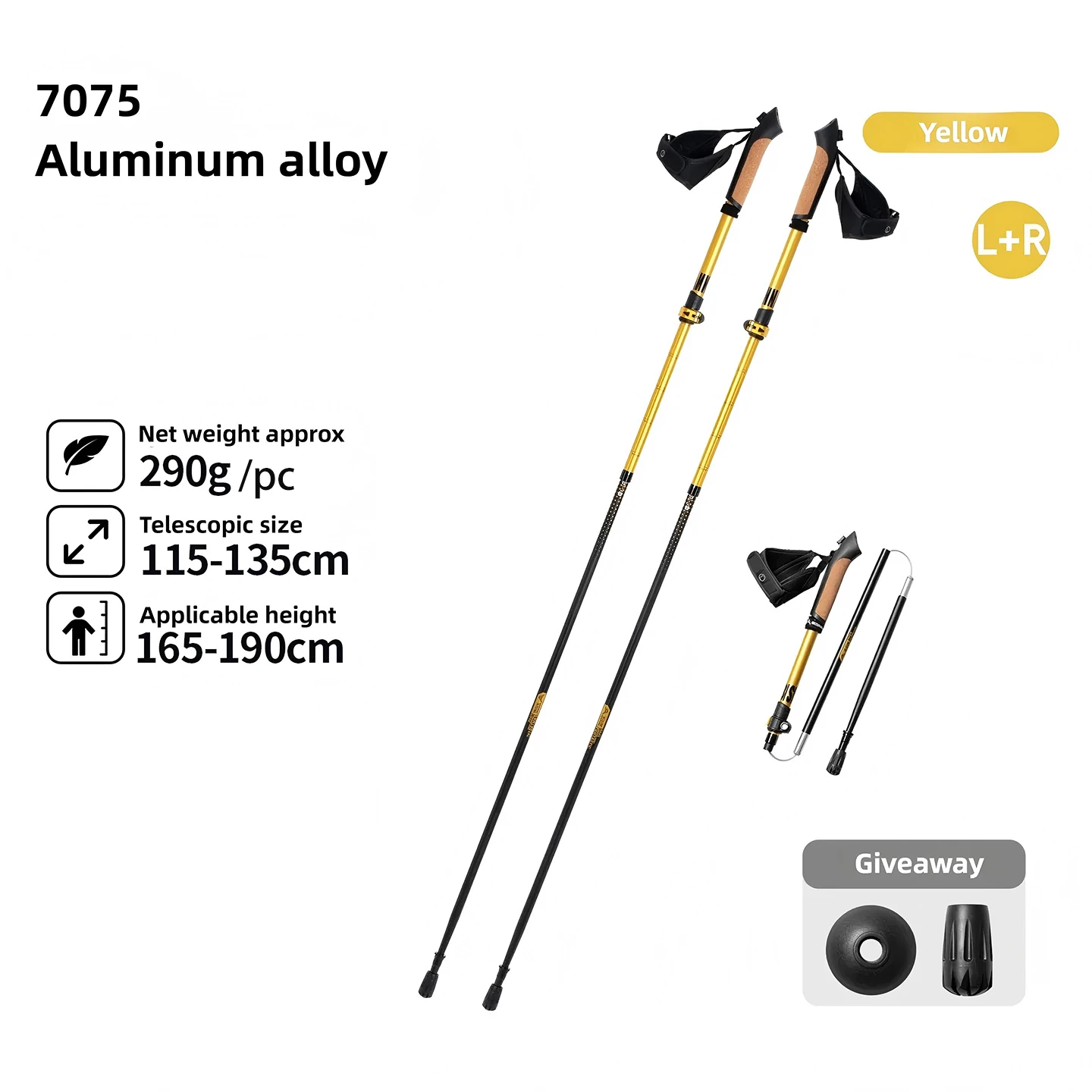 BISINNA 2 STUKS Trekkingstokken Opvouwbare telescopische aluminiumlegering Professionele wandelstokken met afneembare polsband Wandelstokken