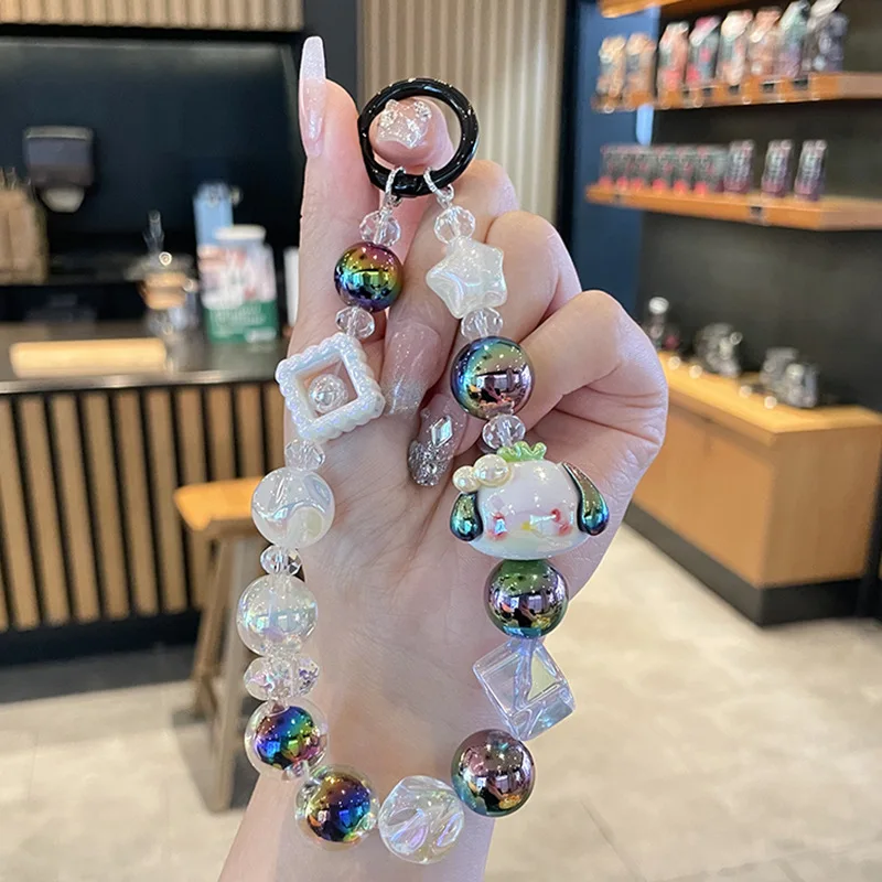 Cartoon Phone Case Short Hanging Chain Cat Kitty Big Ear Puppy Lovely Pachamama Pendant Beaded Ccd Camera Chain Mobile Phone