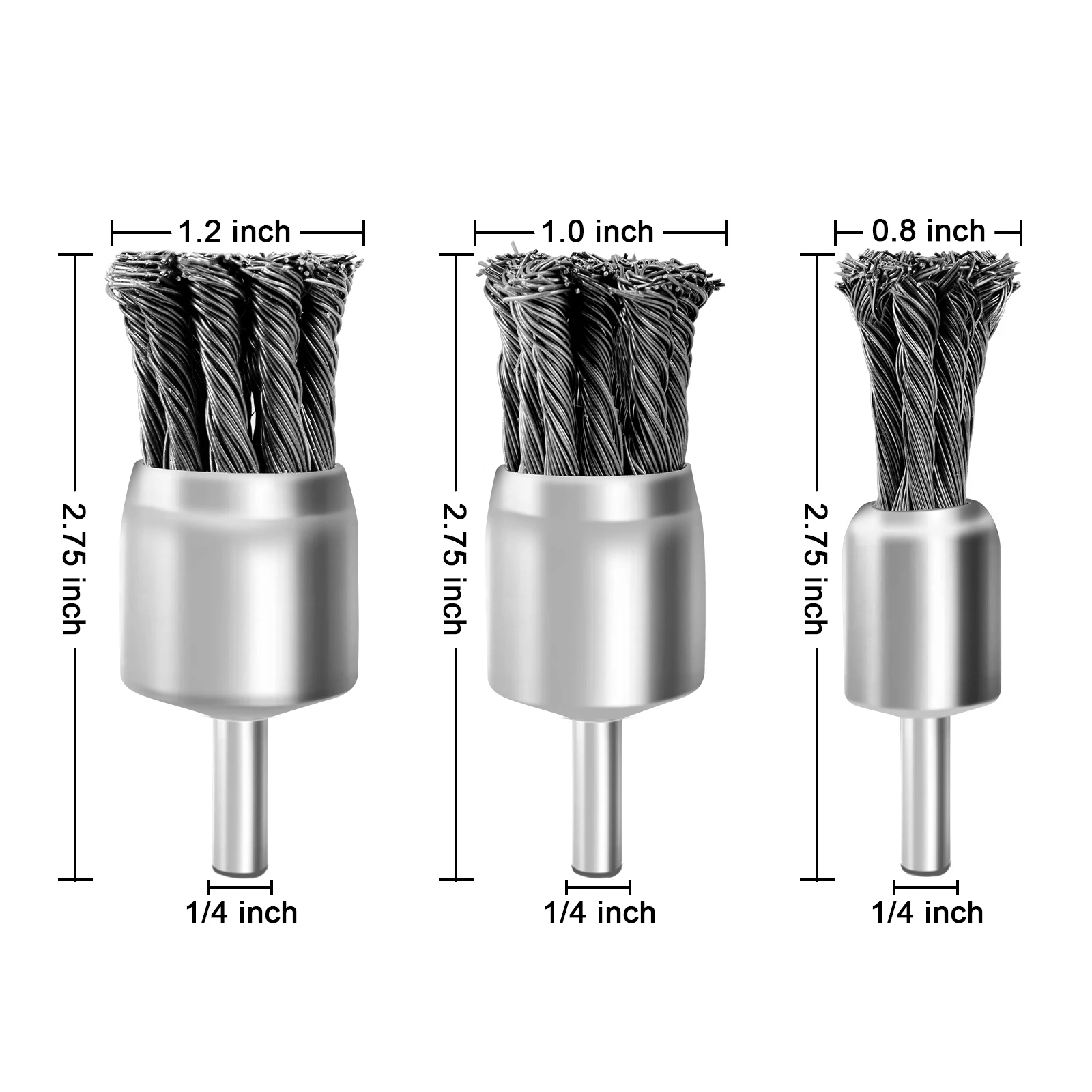 Sikat roda kawat simpul 0.8 inci 1 "1.2", untuk Bor, punjung 1/4 inci, sikat kawat untuk karat, korosi, Penghilang cat