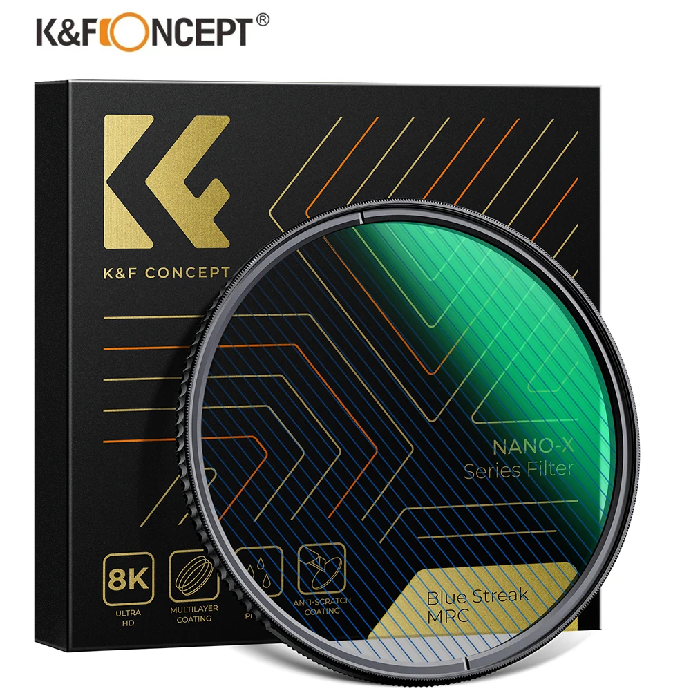 K&F Concept Nano-X Blue Streak Effect Lens Filter Anamorphic Optical Glass Light Flare Effect Filter Anti-Reflection Green Film