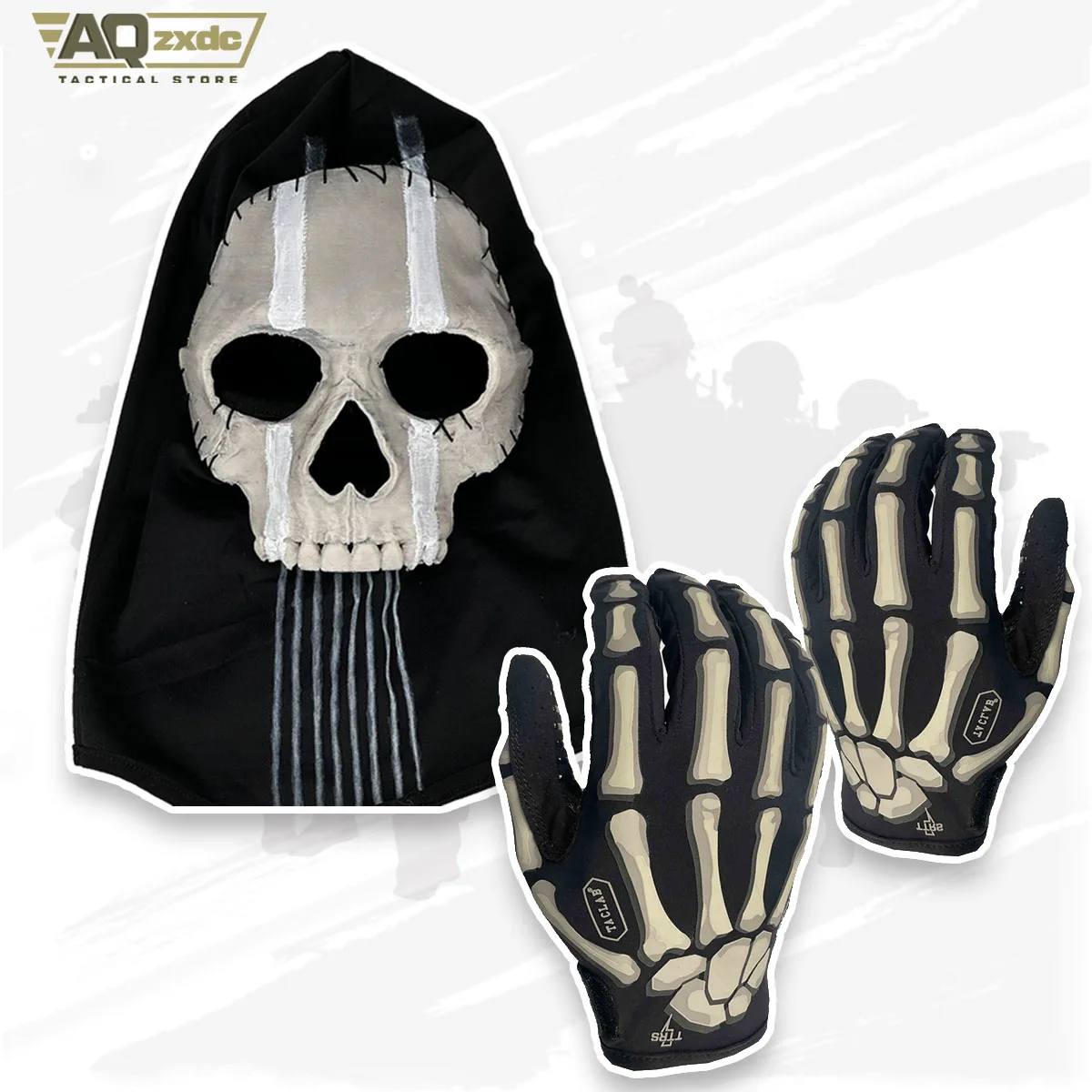 AQzxdc Cod Ghost mask V2 - Operador MW2 Airsoft COD Cosplay Airsoft Tactical Skull Full Mask with Reaper Ghost Luminous Gloves