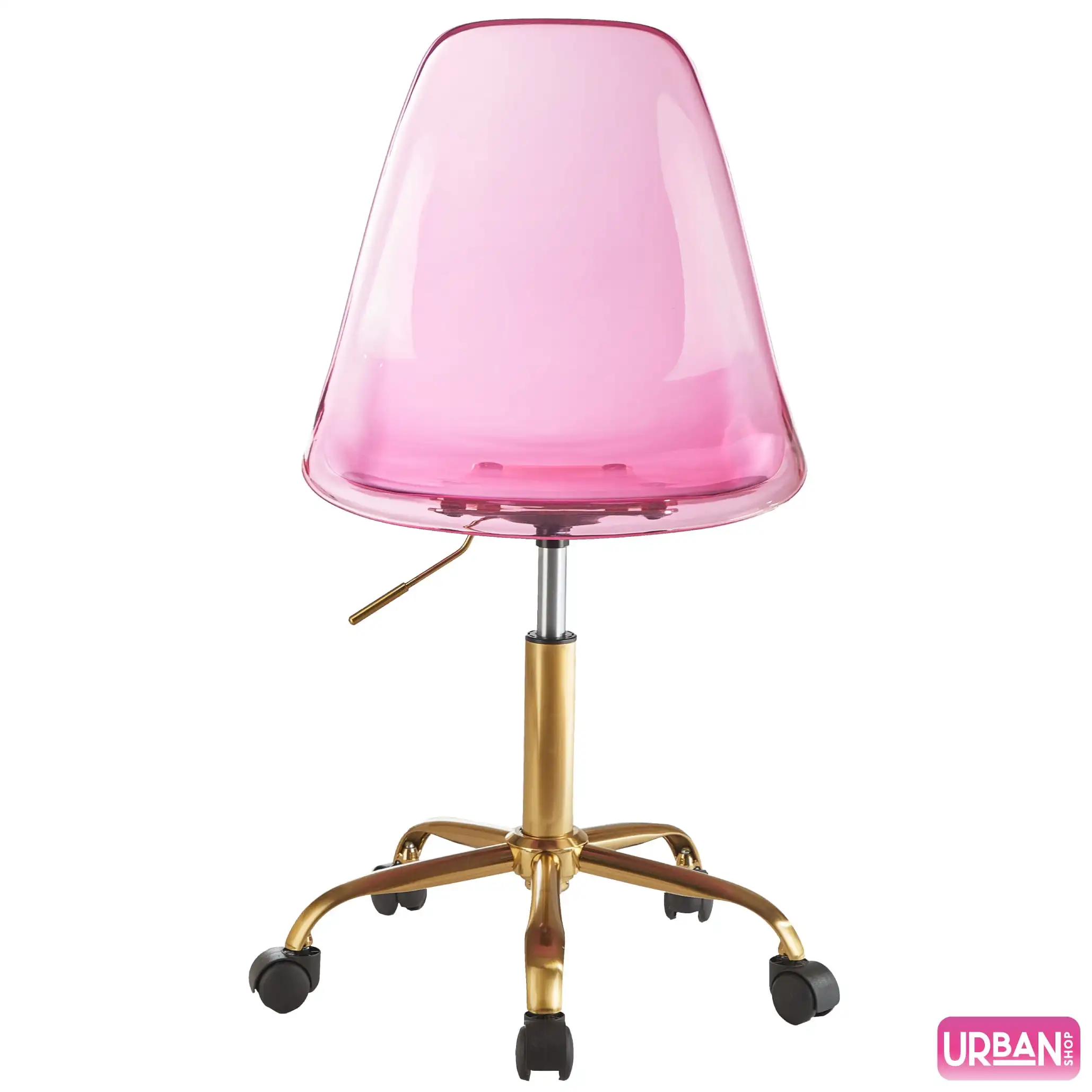 Acrylic and Metal Rolling Office Chair, Hot Pink with Gold Base