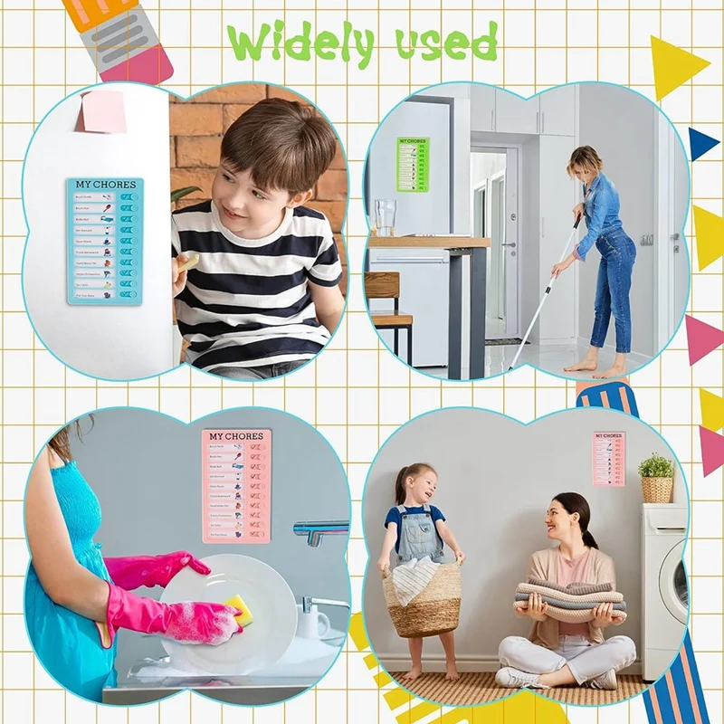 4 Pieces My Chores Check List Board Portable Chore Chart Memo Plastic Board With 10 Detachable Cardstock For Kids Home