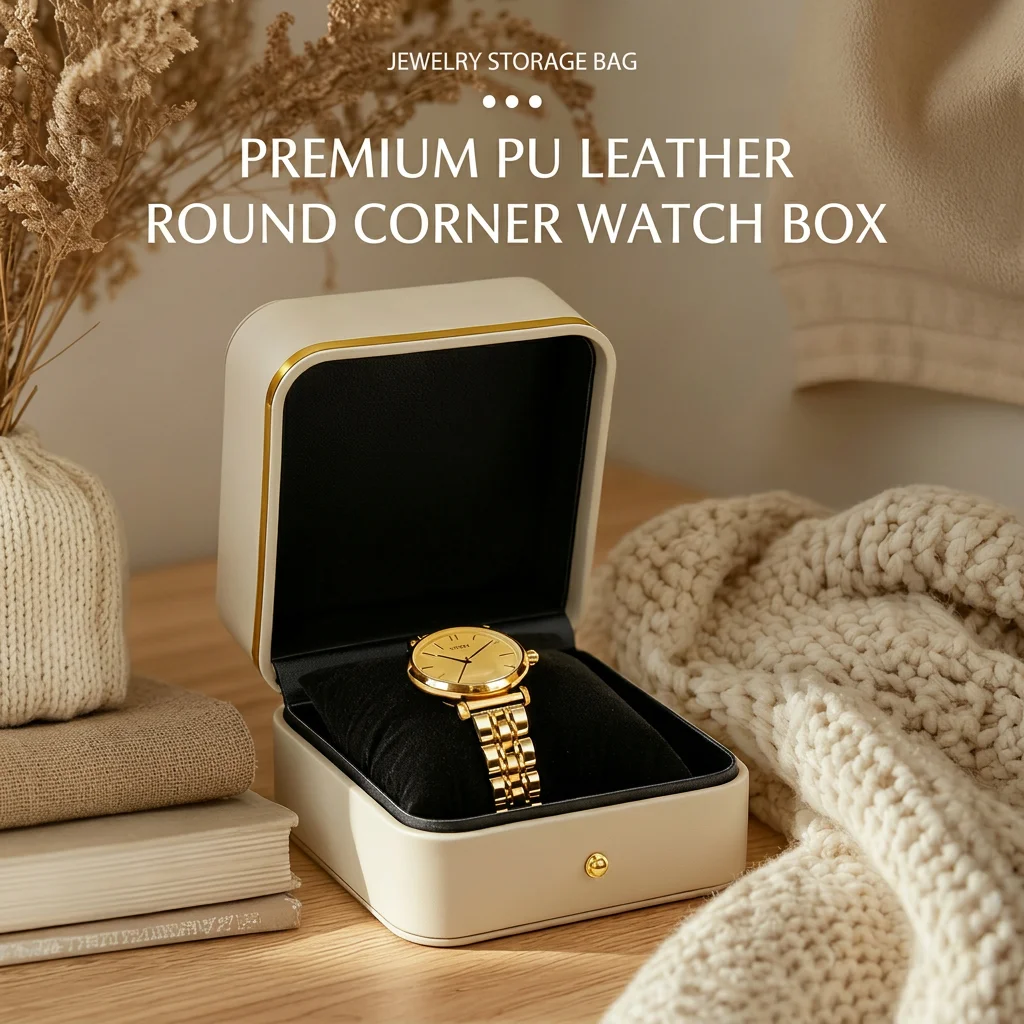 

Luxury Watch Holder Sleek Flip Lid Storage Case Gold Trim Jewelry Case Elegant Pu Leather Watch Box For Home Storage Gifting