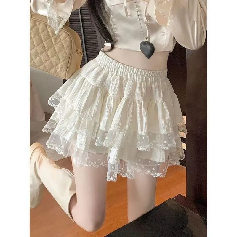 

Кружевная юбка с рюшами по подолу, утягивающая трапециевидная базовая юбка, летняя завязка из полиэфирного волокна, повседневная деловая юбка со средней талией