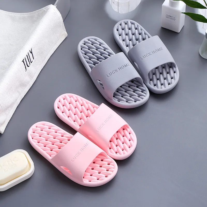 Simple Solid Color Slippers Bathroom Shower PVC Anti-slip Leaky Flip-flops Men Women Couples Shoes Indoor Comfortable