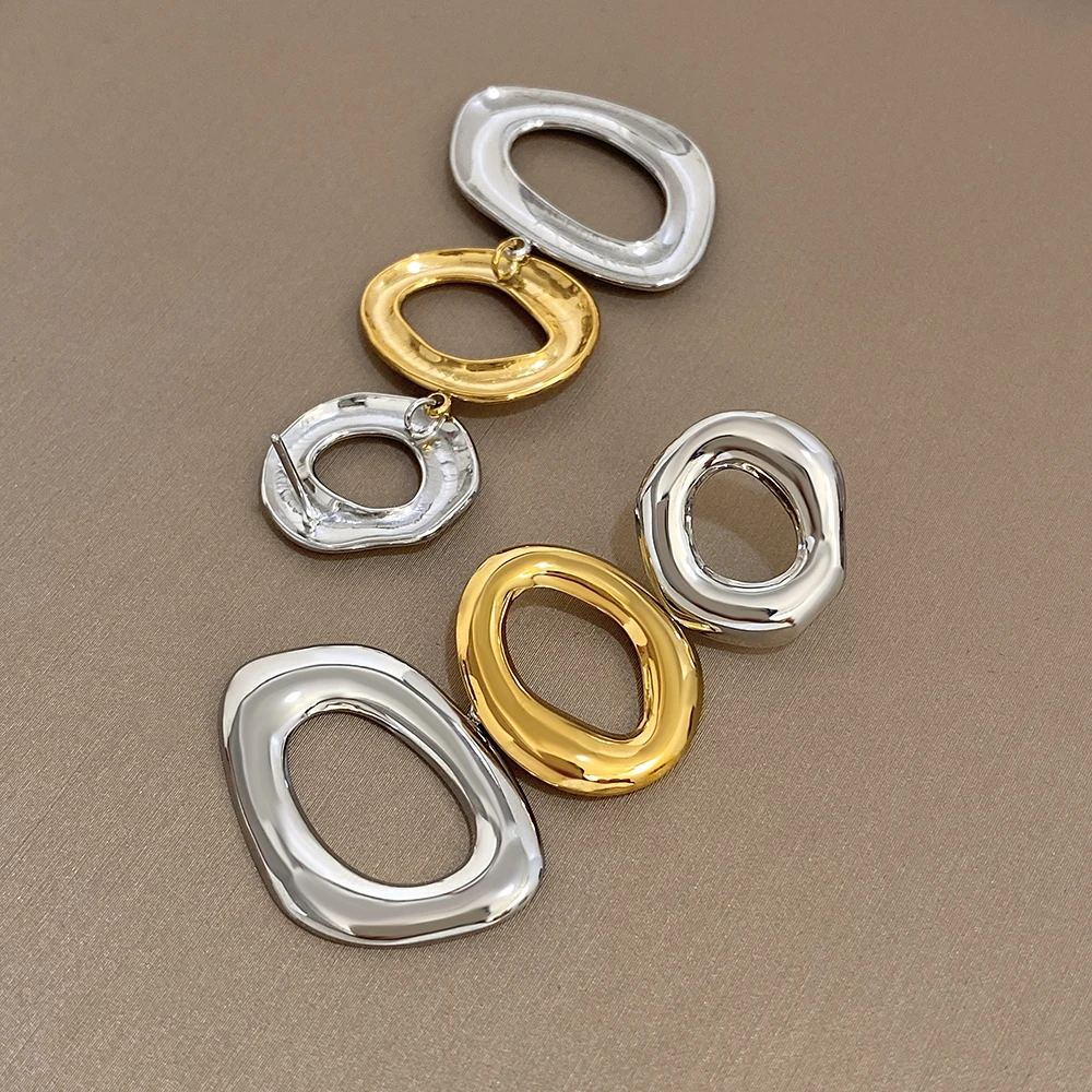 Greatera Geometrische geschichtete, farbblockierende Tropfenohrringe aus Edelstahl, hohles Design, wasserdicht, einfache Damen-Ohr-Accessoires