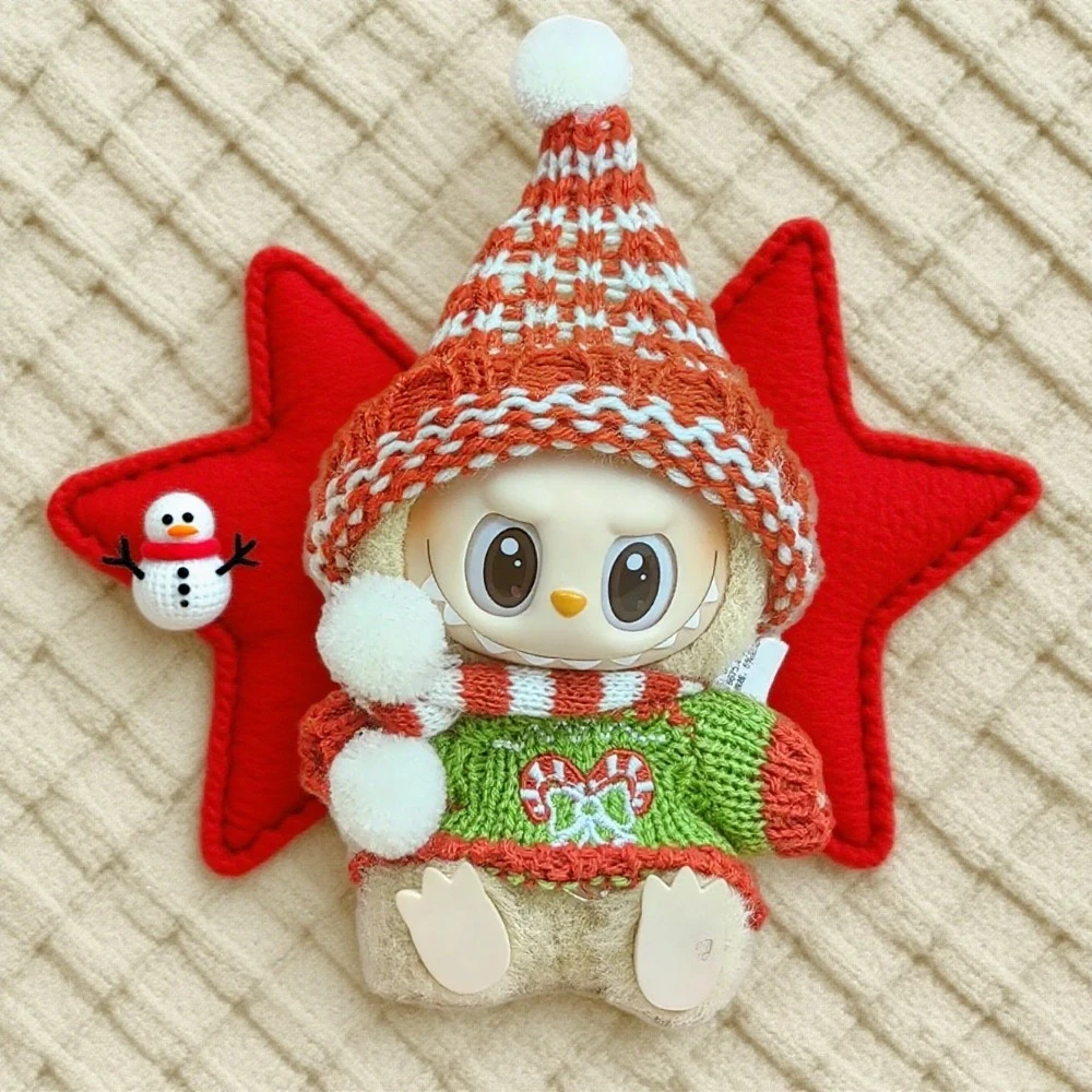 

Doll Clothes For 15-17CM Labubu Clothing Merry Christmas Hat Scarf Elk Snowman Set Mini Plush Doll Accessory New Year Dress Gift